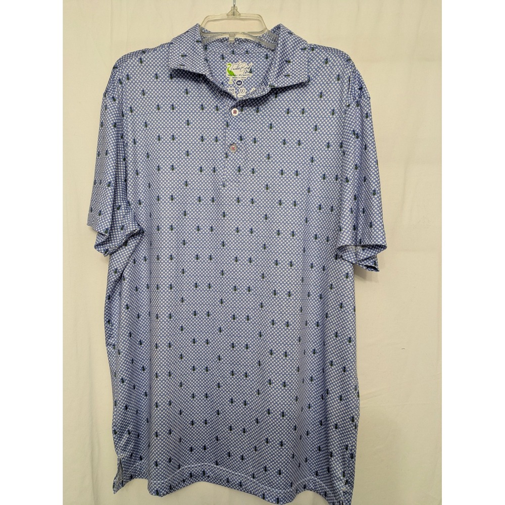 TailorByrd Mens Blue Pineapple Polka Dot Performance Polo Shirt Medium